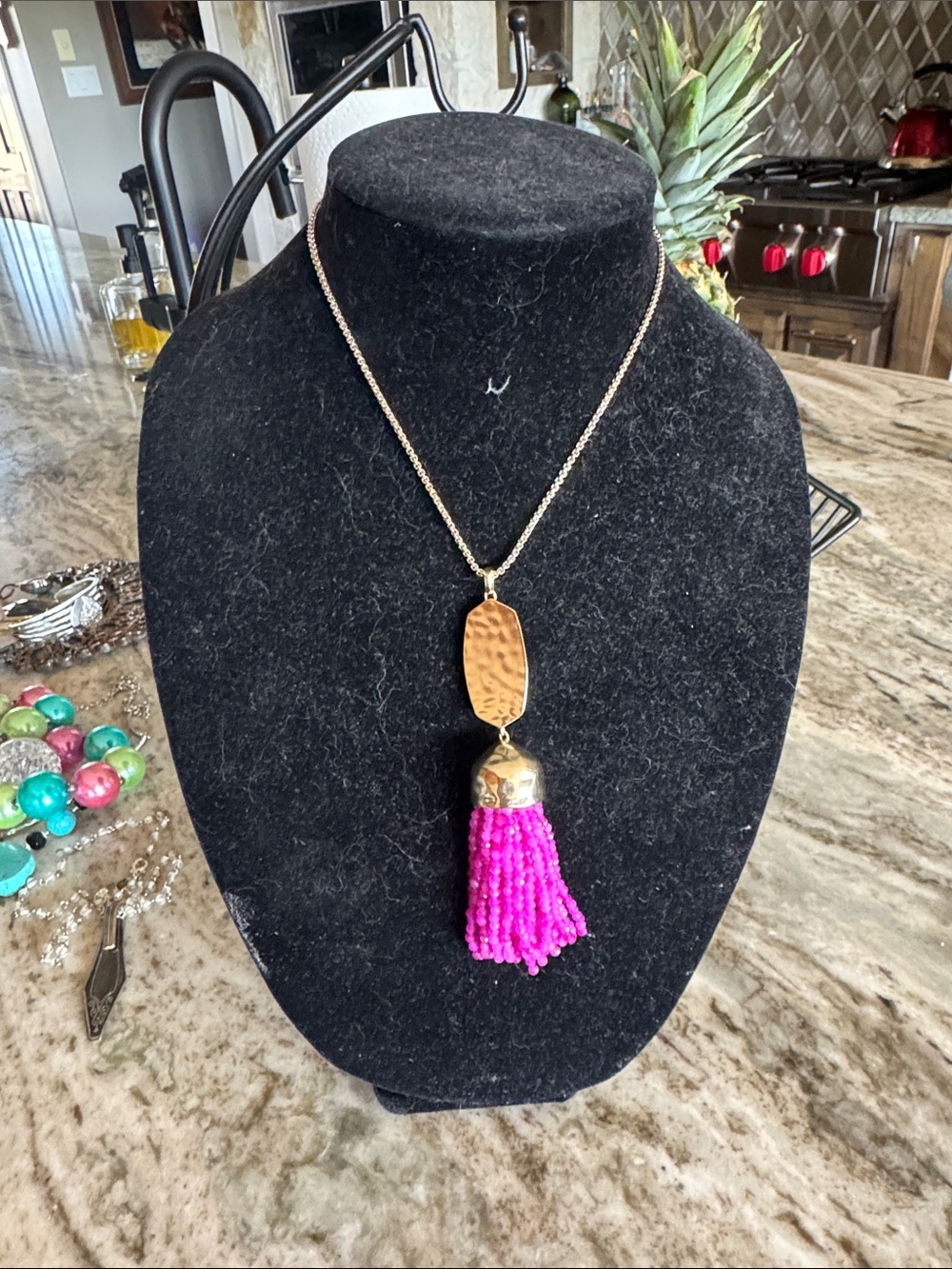 Kendra Scott Gold-Tone Necklace with Hot Pink Beaded Tassel Pendant adjustable